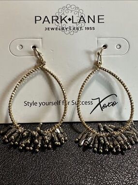 Park Lane Gold Tone Beaded Fringe Teardrop Earrings